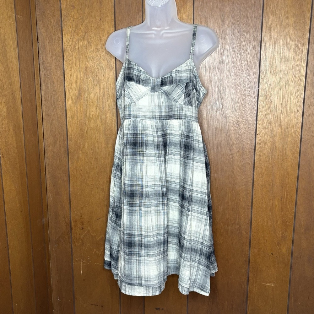 Converse One Star Dress M‎ Gray Plaid Sundress Grunge Y2K Slip Cottagecore Indie